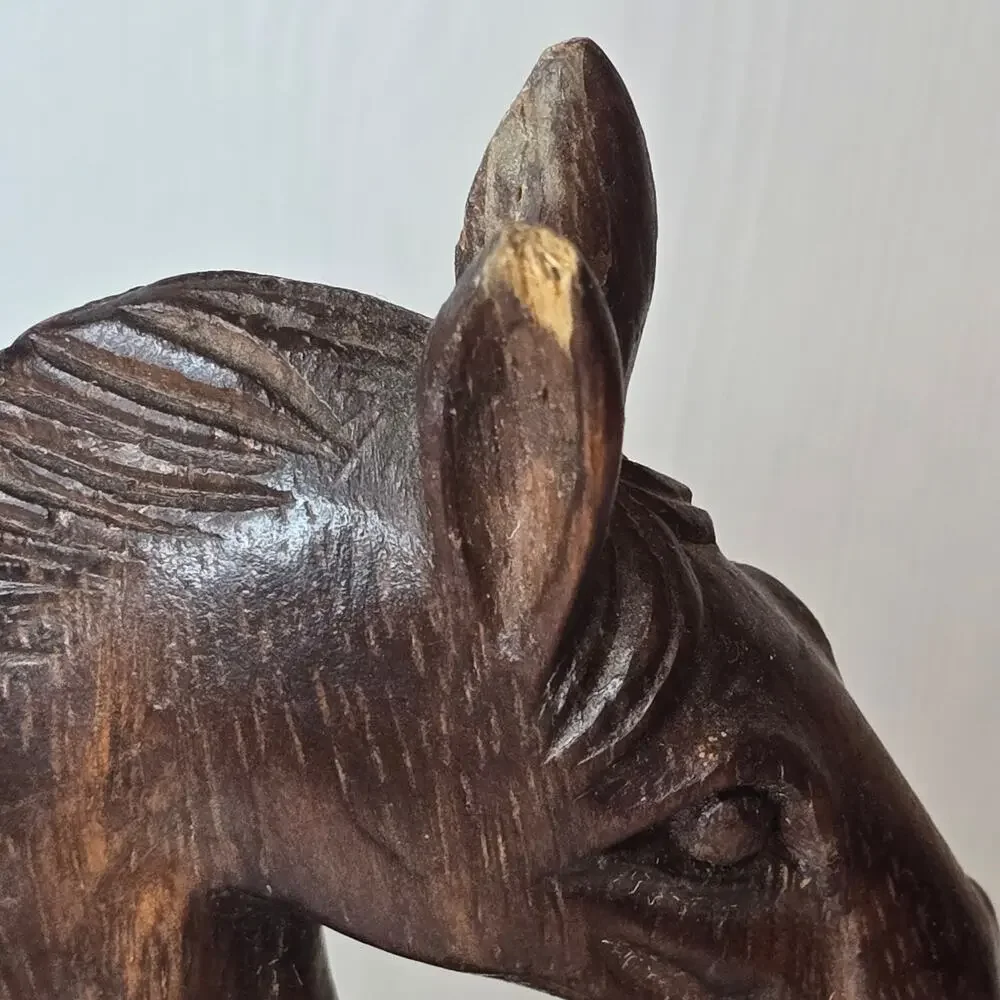 Vintage Wood Hand Carved Rearing Jumping Horse Statue with Base 2 Piece *CHIP*